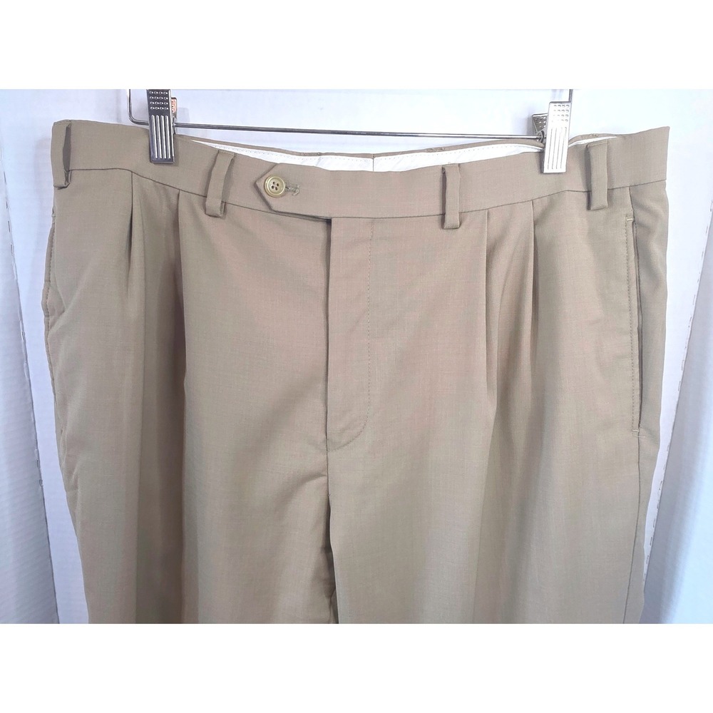 Lauren Ralph Lauren Tan Pleated High Performance Wool Dress Pants Cuffed 36x32